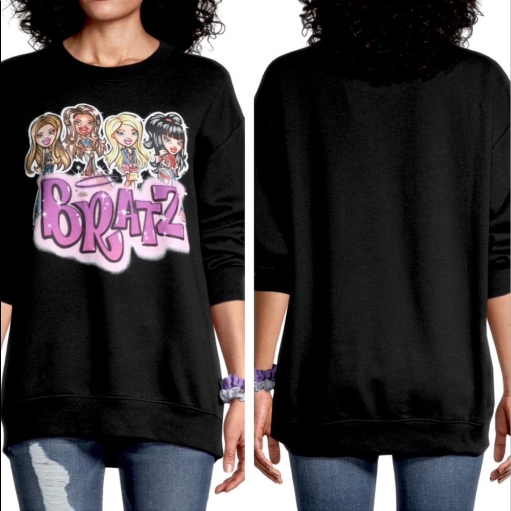 NWT Bratz Dolls Black Oversized Sweatshirt with 2 Hair Scrunchies XS